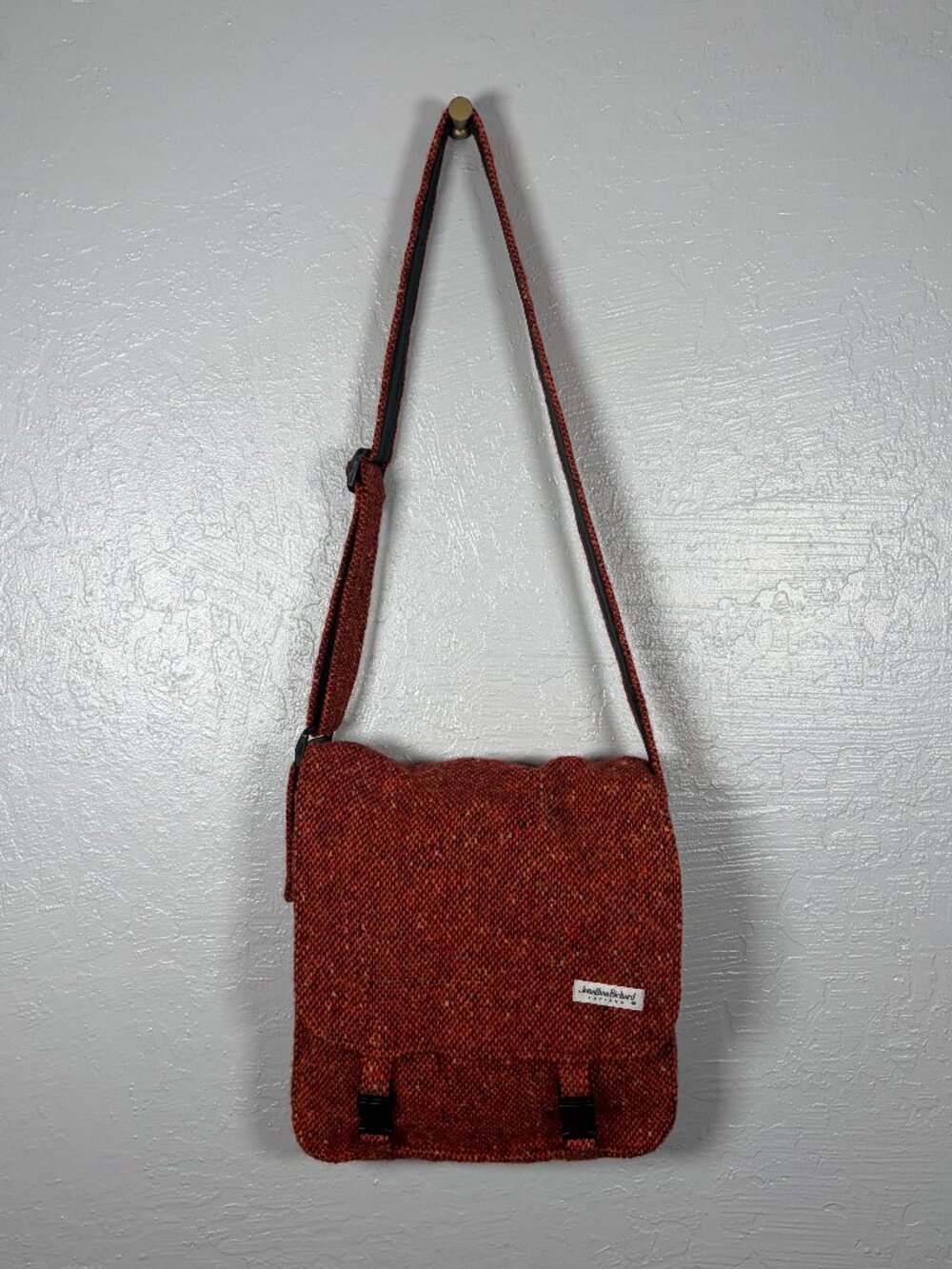 Jonathan Richard Ireland Red Orange Messenger Bag Wool Tweed Lined Crossbody